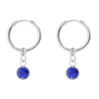 CZ Crystal Birthstone Dangling Huggie Hoop Earrings - Pair - 316L Stainless Steel