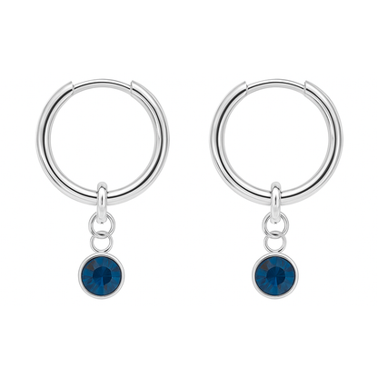 CZ Crystal Birthstone Dangling Huggie Hoop Earrings - Pair - 316L Stainless Steel