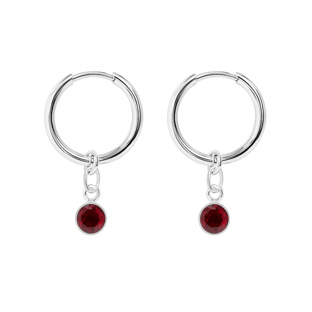 CZ Crystal Birthstone Dangling Huggie Hoop Earrings - Pair - 316L Stainless Steel
