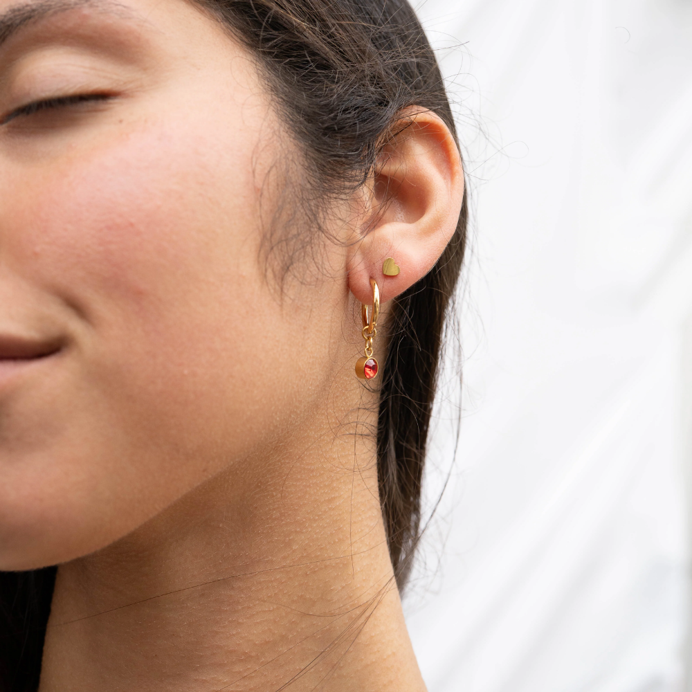 CZ Crystal Birthstone Dangling Huggie Hoop Earrings - Pair - 316L Stainless Steel