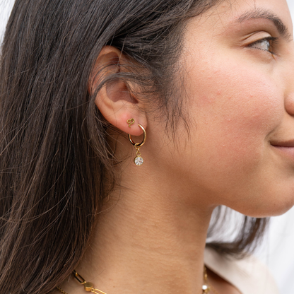 CZ Crystal Birthstone Dangling Huggie Hoop Earrings - Pair - 316L Stainless Steel