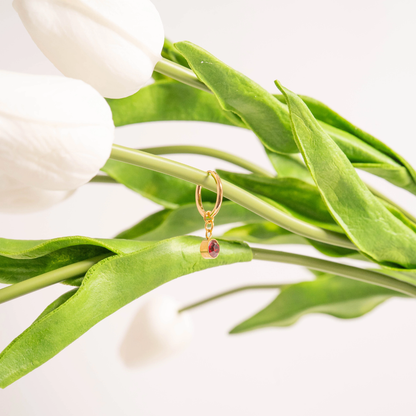 CZ Crystal Birthstone Dangling Huggie Hoop Earrings - Pair - 316L Stainless Steel