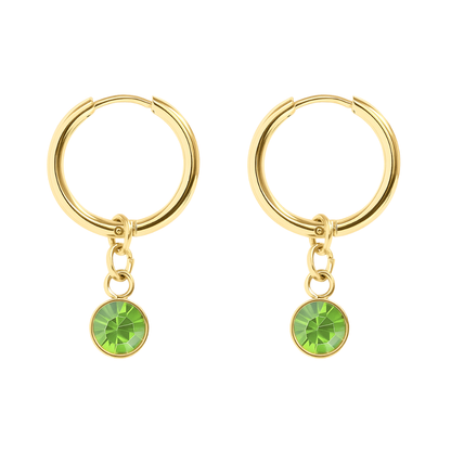 CZ Crystal Birthstone Dangling Huggie Hoop Earrings - Pair - 316L Stainless Steel