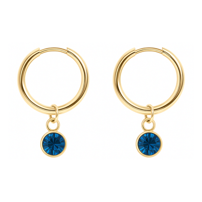 CZ Crystal Birthstone Dangling Huggie Hoop Earrings - Pair - 316L Stainless Steel