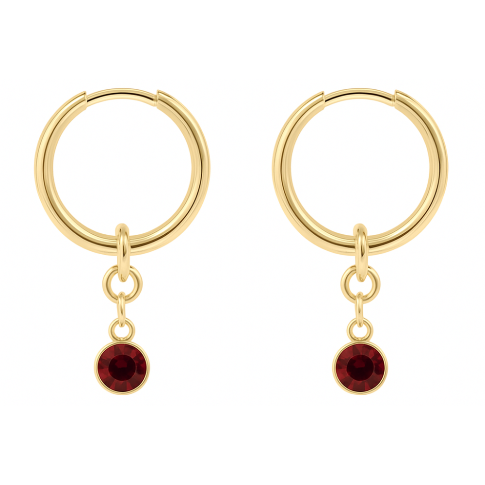 CZ Crystal Birthstone Dangling Huggie Hoop Earrings - Pair - 316L Stainless Steel