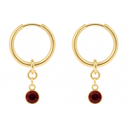 CZ Crystal Birthstone Dangling Huggie Hoop Earrings - Pair - 316L Stainless Steel