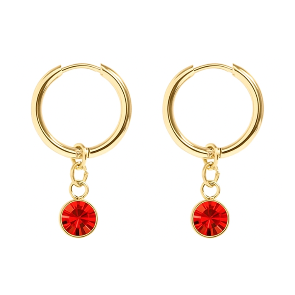 CZ Crystal Birthstone Dangling Huggie Hoop Earrings - Pair - 316L Stainless Steel