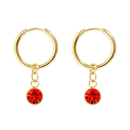 CZ Crystal Birthstone Dangling Huggie Hoop Earrings - Pair - 316L Stainless Steel