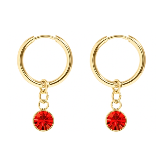 CZ Crystal Birthstone Dangling Huggie Hoop Earrings - Pair - 316L Stainless Steel