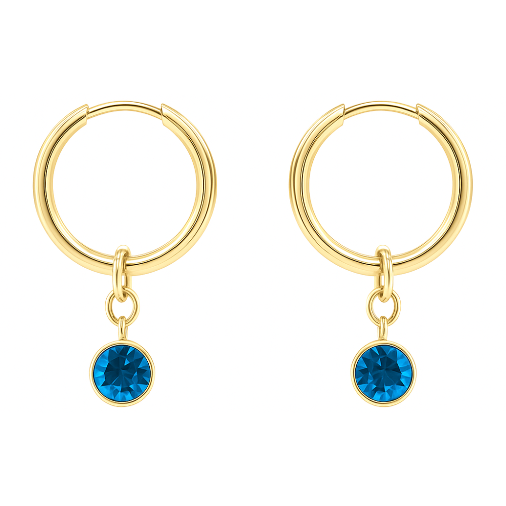 CZ Crystal Birthstone Dangling Huggie Hoop Earrings - Pair - 316L Stainless Steel