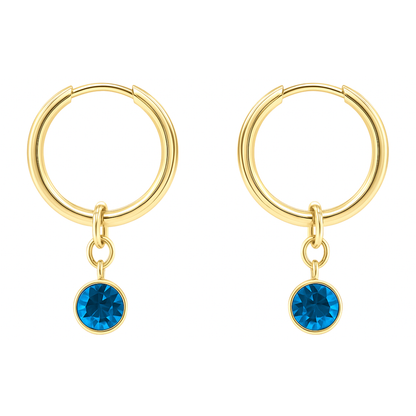 CZ Crystal Birthstone Dangling Huggie Hoop Earrings - Pair - 316L Stainless Steel