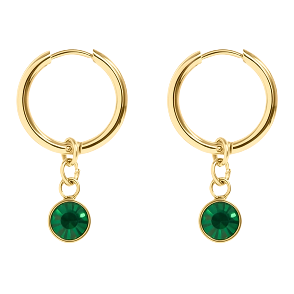 CZ Crystal Birthstone Dangling Huggie Hoop Earrings - Pair - 316L Stainless Steel