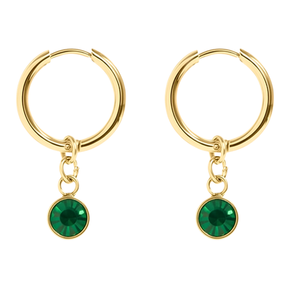 CZ Crystal Birthstone Dangling Huggie Hoop Earrings - Pair - 316L Stainless Steel