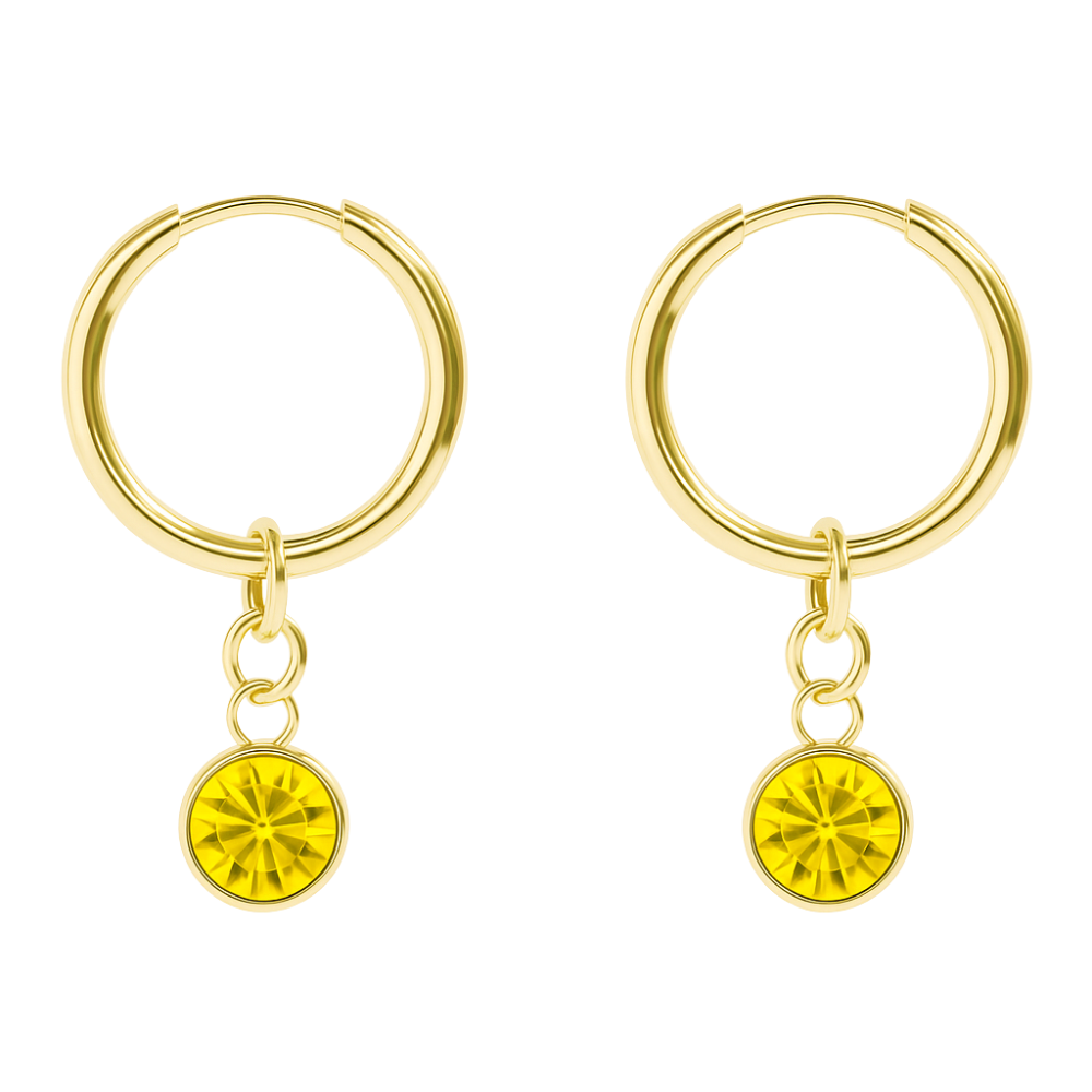 CZ Crystal Birthstone Dangling Huggie Hoop Earrings - Pair - 316L Stainless Steel