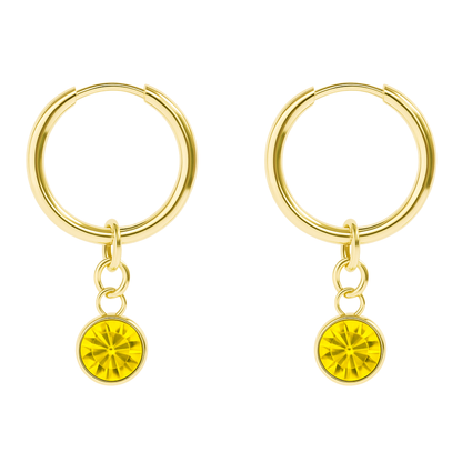 CZ Crystal Birthstone Dangling Huggie Hoop Earrings - Pair - 316L Stainless Steel