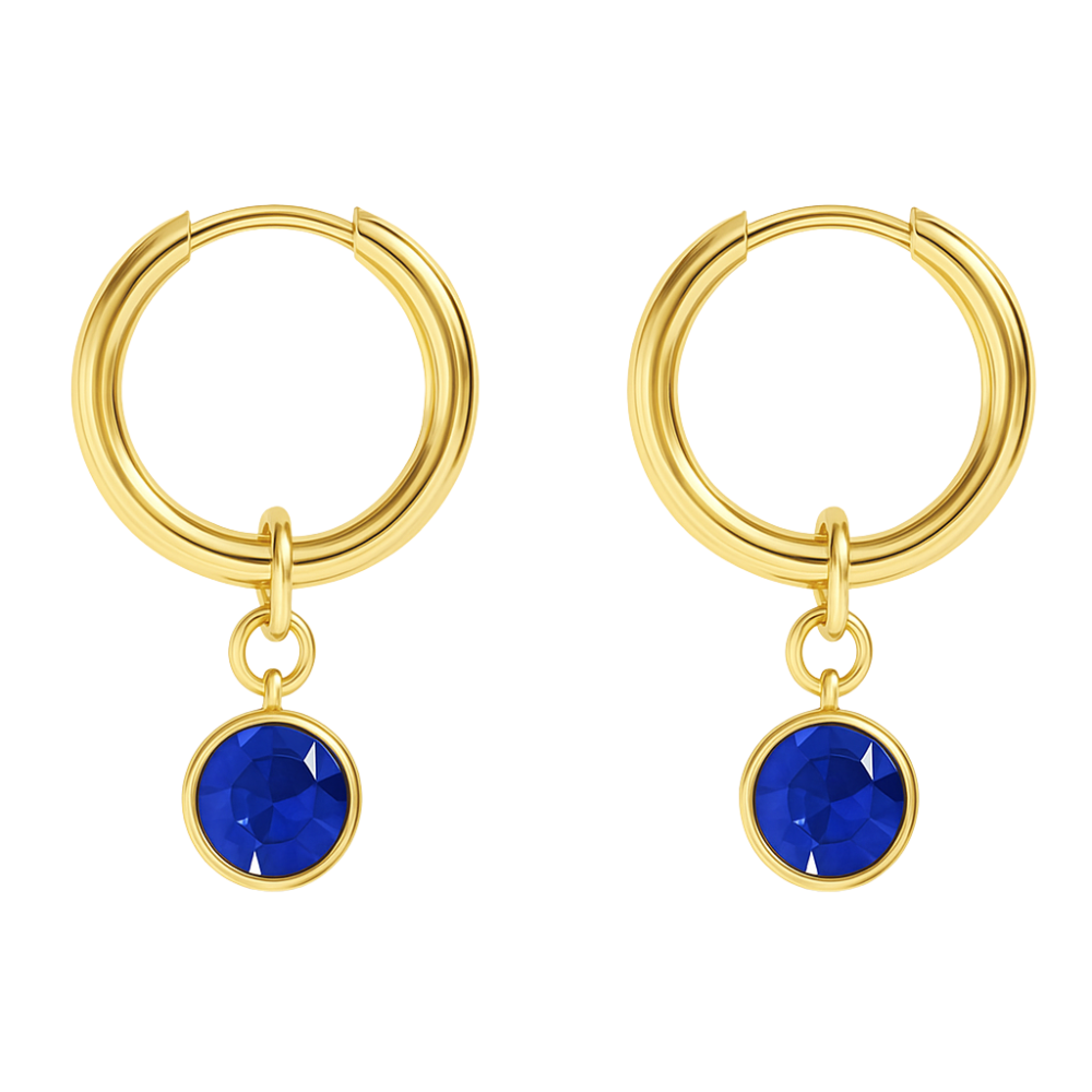 CZ Crystal Birthstone Dangling Huggie Hoop Earrings - Pair - 316L Stainless Steel