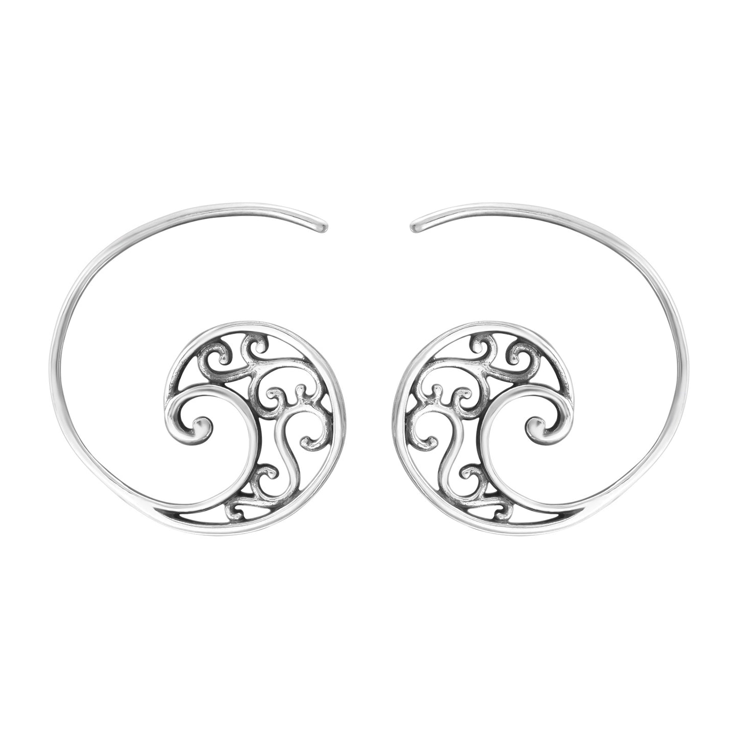 Spiral Filigree Coiled Hoop Earrings - Pair - 925 Sterling Silver
