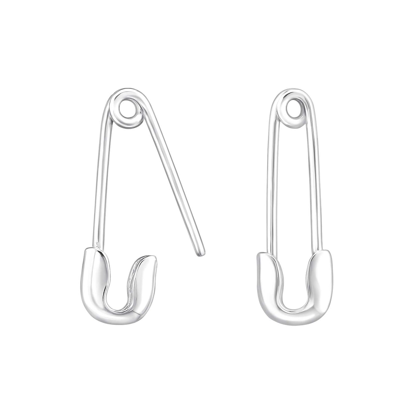 Safety Pin Earrings - Pair - 925 Sterling Silver