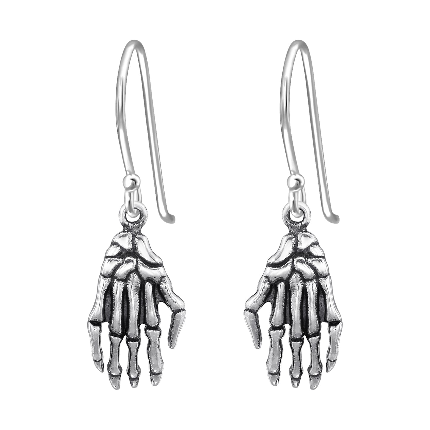 Skeleton Hand Dangling Earrings - Pair - 925 Sterling Silver