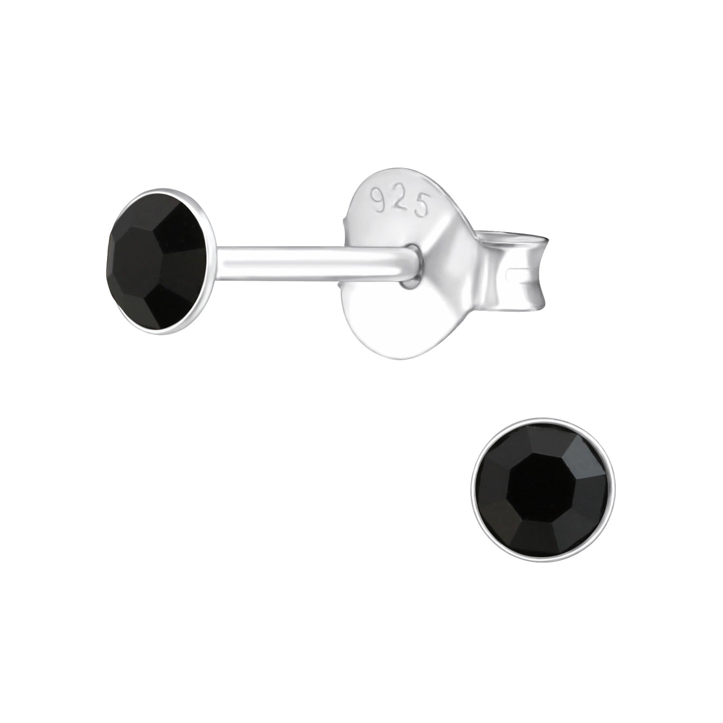 3mm Round Bezel Set Crystal Stud Earrings - Pair - 925 Sterling Silver