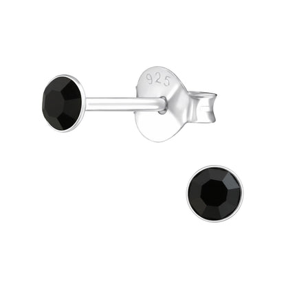 3mm Round Bezel Set Crystal Stud Earrings - Pair - 925 Sterling Silver