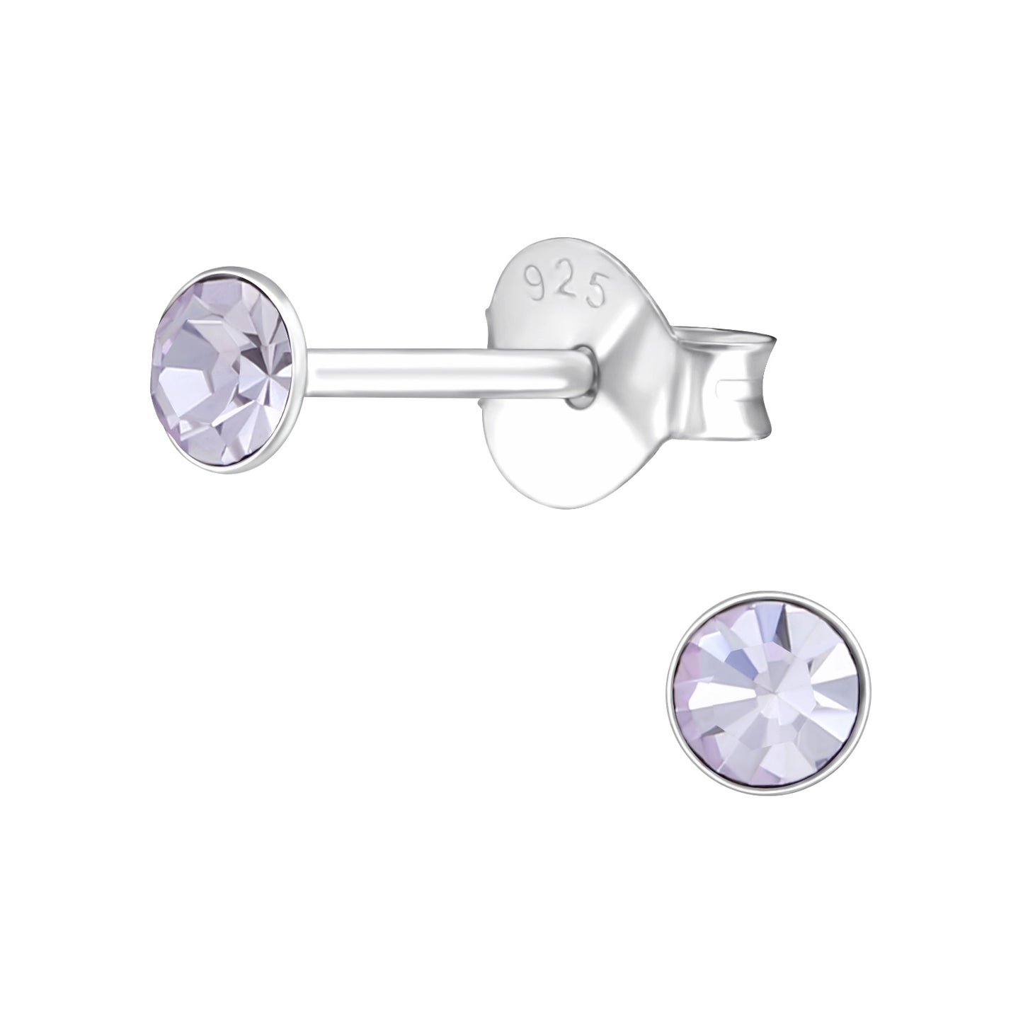 3mm Round Bezel Set Crystal Stud Earrings - Pair - 925 Sterling Silver