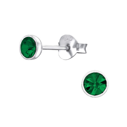 4mm Round Crystal Stud Earrings - Pair - 925 Sterling Silver