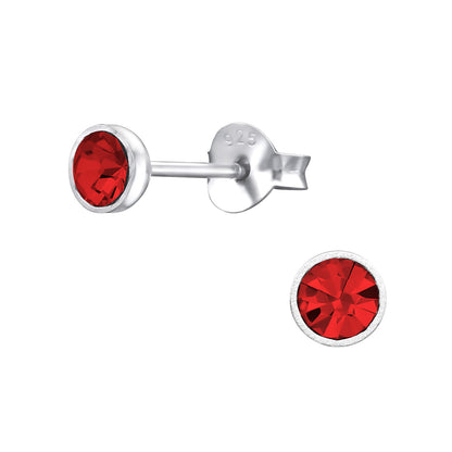 4mm Round Crystal Stud Earrings - Pair - 925 Sterling Silver