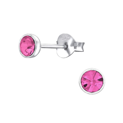 4mm Round Crystal Stud Earrings - Pair - 925 Sterling Silver