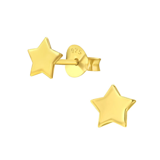 Star Shaped Stud Earrings - Pair - Gold Plated 925 Sterling Silver