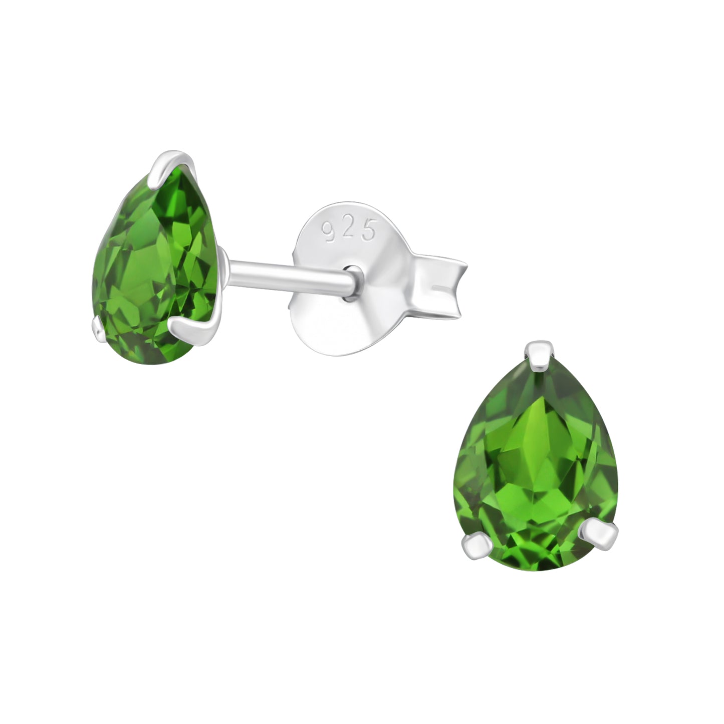 Pear Shaped Crystal Stud Earrings - Pair - 925 Sterling Silver