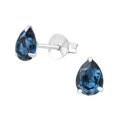 Pear Shaped Crystal Stud Earrings - Pair - 925 Sterling Silver