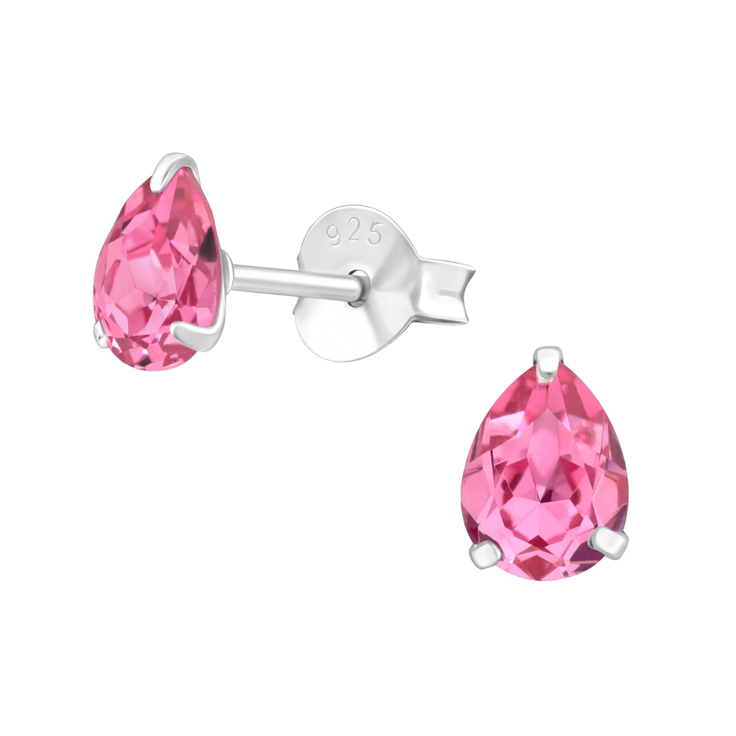 Pear Shaped Crystal Stud Earrings - Pair - 925 Sterling Silver