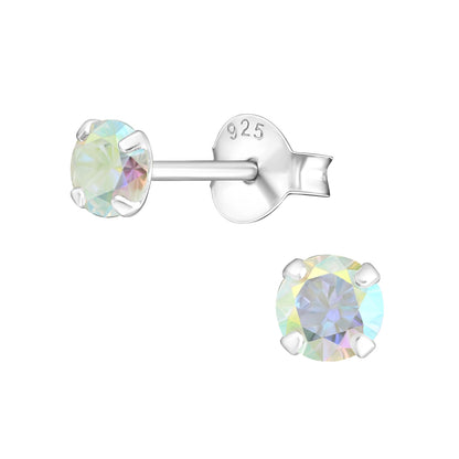 4mm Round Prong Set CZ Crystal Stud Earrings - Pair - 925 Sterling Silver