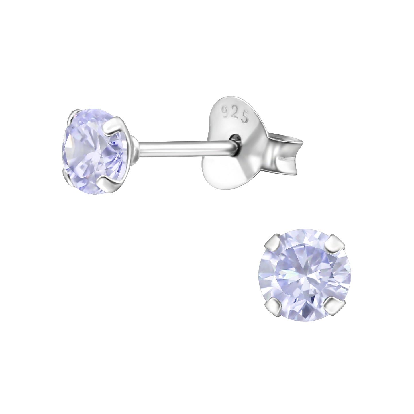 4mm Round Prong Set CZ Crystal Stud Earrings - Pair - 925 Sterling Silver