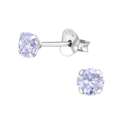 4mm Round Prong Set CZ Crystal Stud Earrings - Pair - 925 Sterling Silver