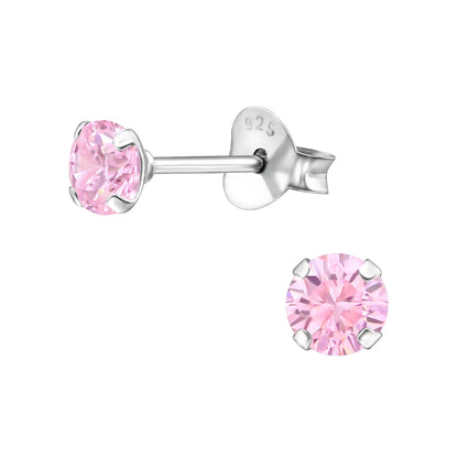 4mm Round Prong Set CZ Crystal Stud Earrings - Pair - 925 Sterling Silver