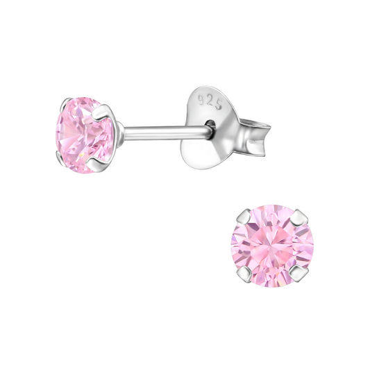 4mm Round Prong Set CZ Crystal Stud Earrings - Pair - 925 Sterling Silver