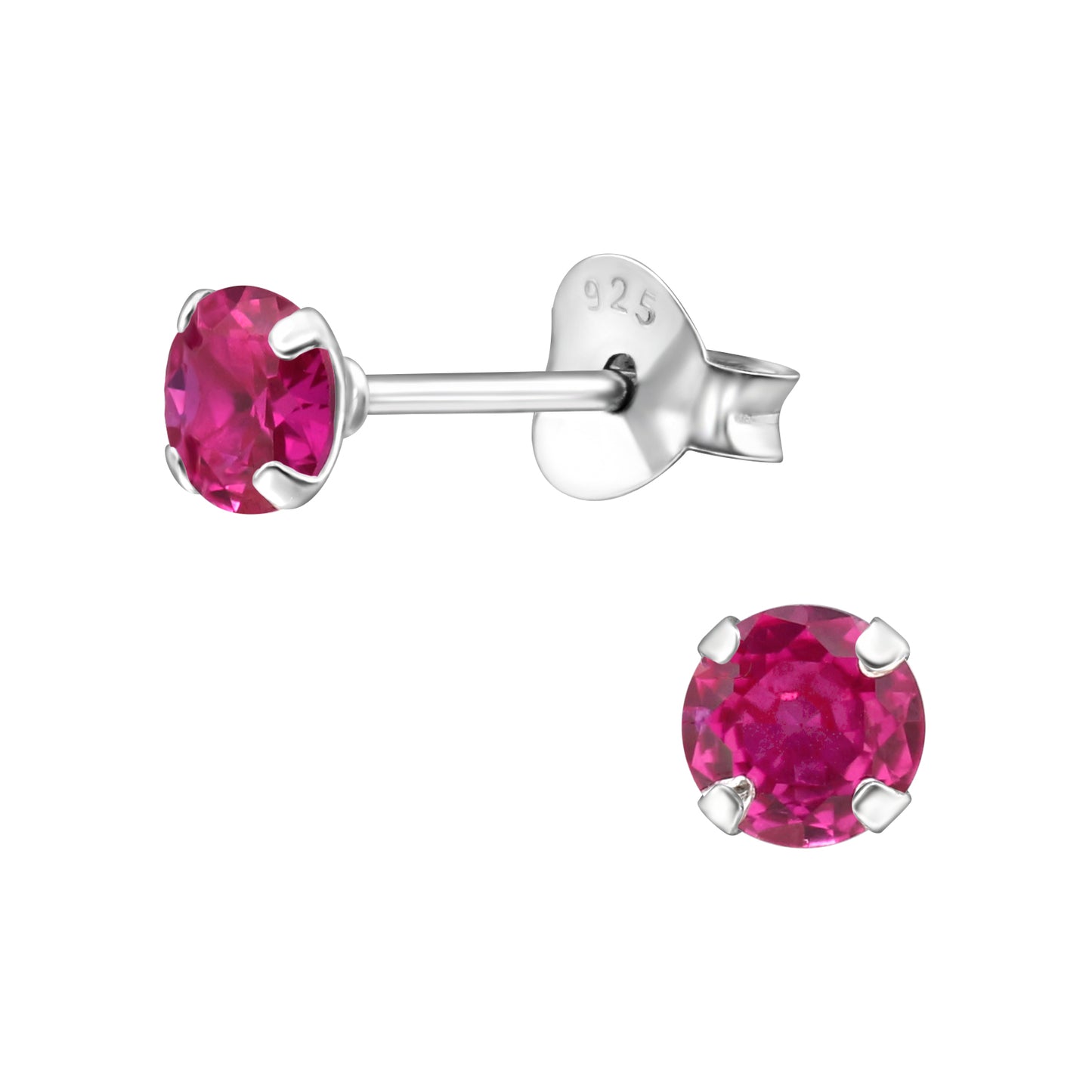 4mm Round Prong Set CZ Crystal Stud Earrings - Pair - 925 Sterling Silver