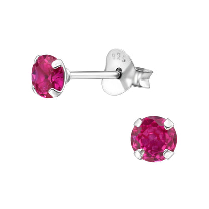 4mm Round Prong Set CZ Crystal Stud Earrings - Pair - 925 Sterling Silver