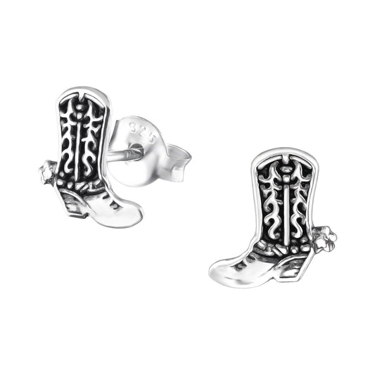 Cowboy Boot Stud Earrings - Pair - 925 Sterling Silver