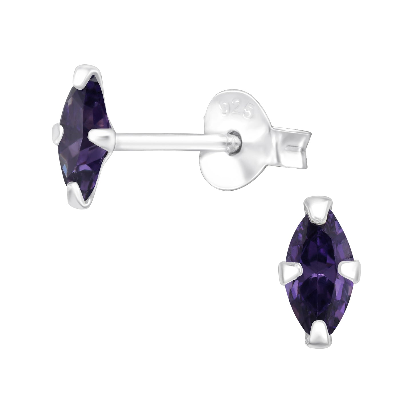 CZ Crystal Marquise Stud Earrings - Pair - 925 Sterling Silver