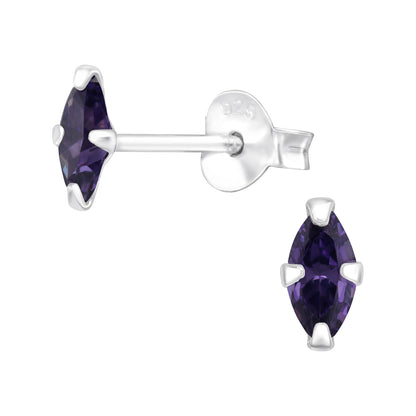 CZ Crystal Marquise Stud Earrings - Pair - 925 Sterling Silver