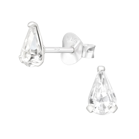 Genuine European Crystal Pear Shaped Stud Earrings - Pair - 925 Sterling Silver