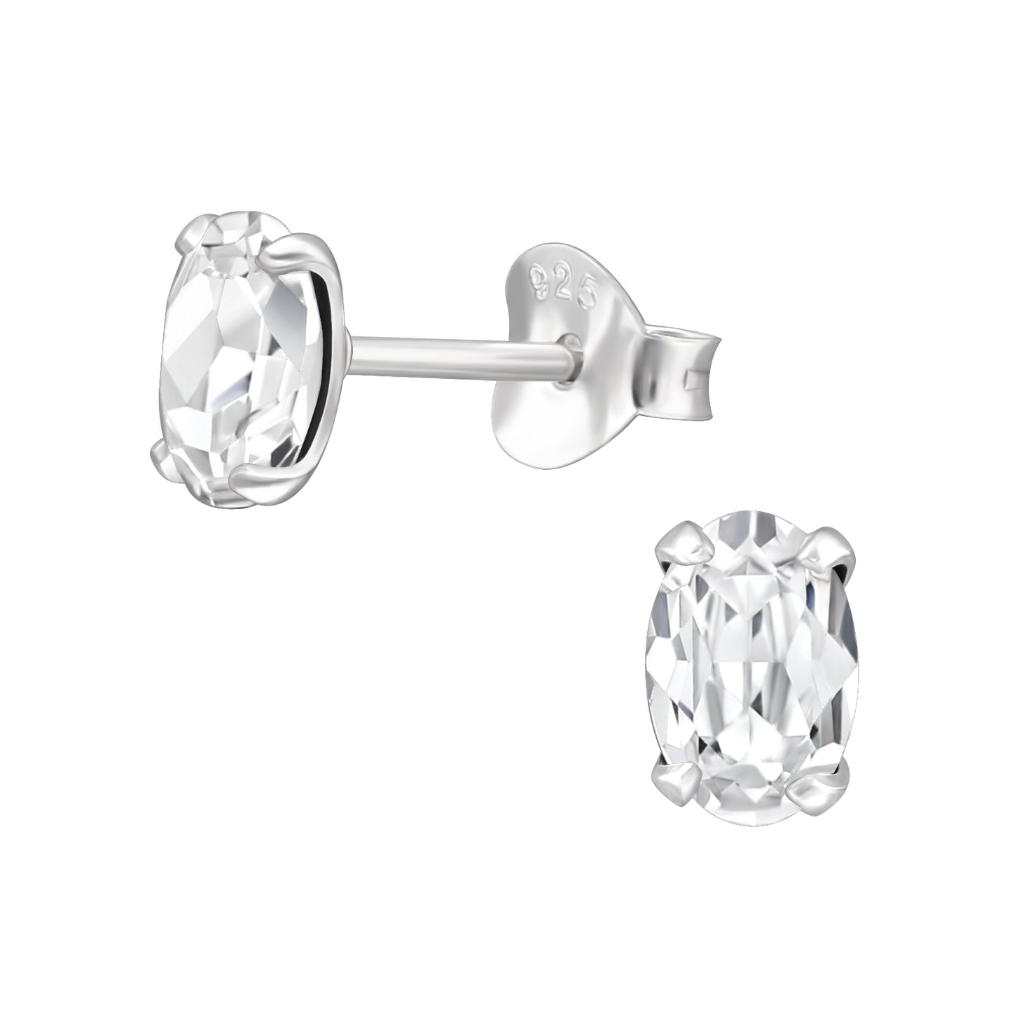 Oval Shaped Genuine European Crystal Stud Earrings - Pair - 925 Sterling Silver