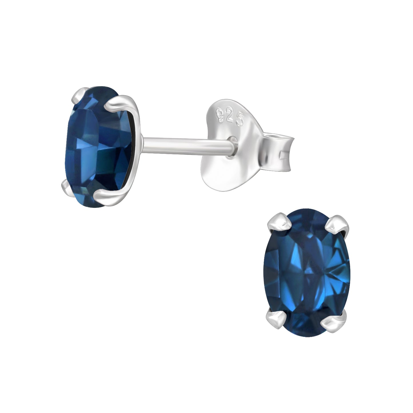 Oval Shaped Genuine European Crystal Stud Earrings - Pair - 925 Sterling Silver