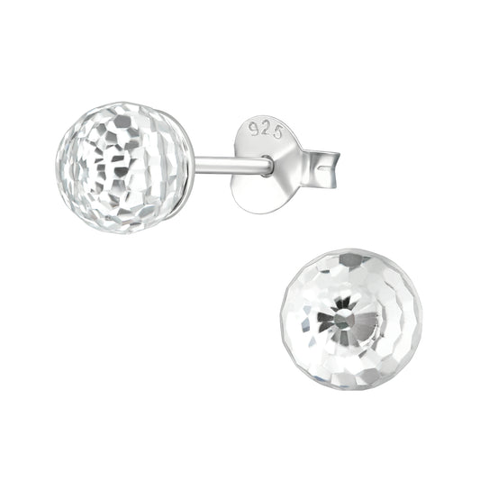 Genuine European Crystal Disco Ball Stud Earrings - Pair - 925 Sterling Silver
