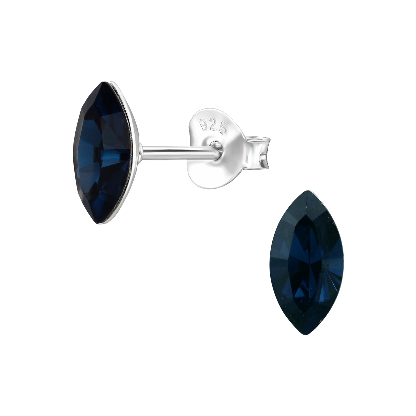 Marquise Shaped Genuine European Crystal Stud Earrings - Pair - 925 Sterling Silver