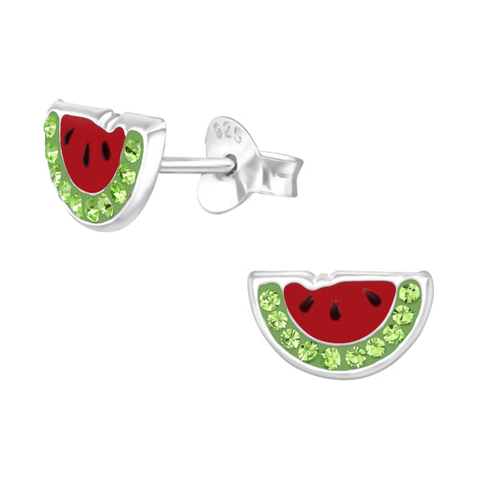 Crystal Watermelon Stud Earrings - Pair - 925 Sterling Silver