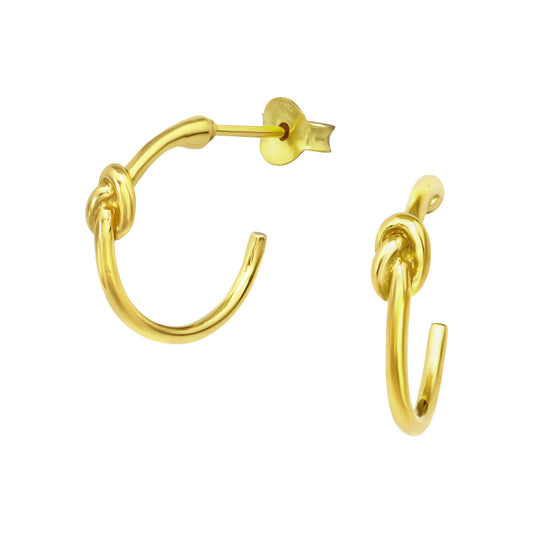 Knot Half Hoop Stud Earrings - Pair - Gold Plated 925 Sterling Silver